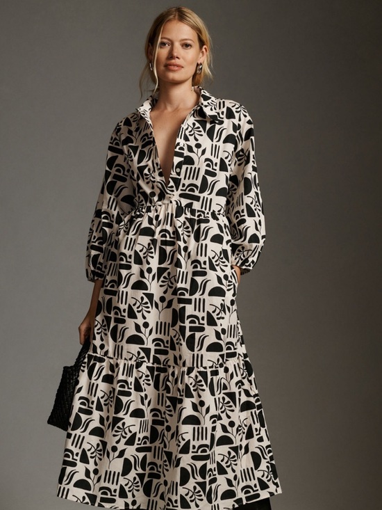 By Anthropologie Dresses & Skirts - Anthropologie Black & White Geometric Midi Dress